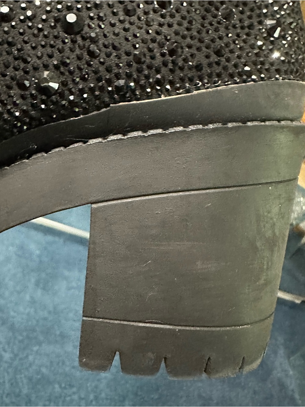 Steve Madden Black Glitter rhinestone Lace-Up Platform Combat Boots. 11 - Picture 7 of 9